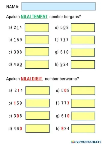Nilai tempat dannilai digit