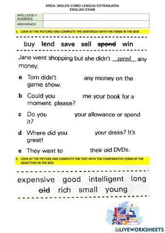 Evaluacion de ingles 2do de secundaria