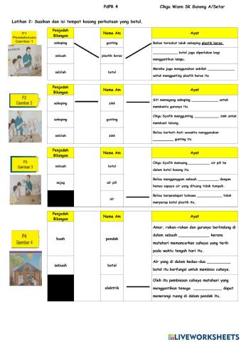 Latihan 2 : Melengkapkan Ayat dengan Penjodoh Bilangan dan Kata Nama Am