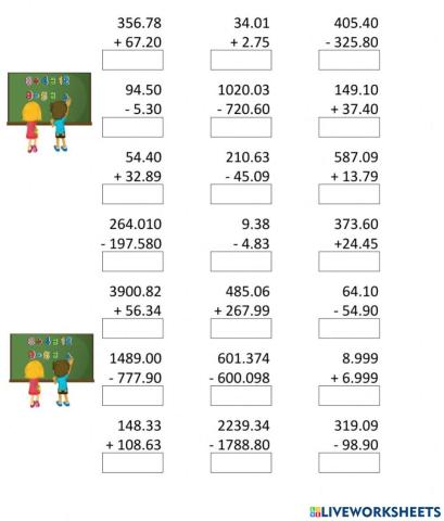 Suma y resta de números decimales