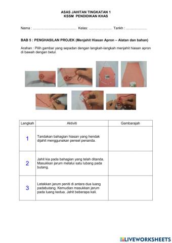 Langkah menjahit Hiasan Apron