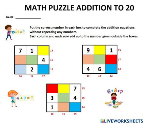 Puzzle Addition within 20
