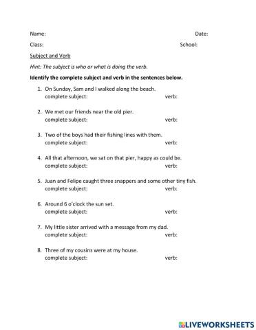 Subject and Verbs in Sentences