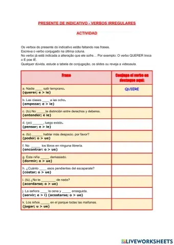 Presente de indicativo - Verbos irregulares