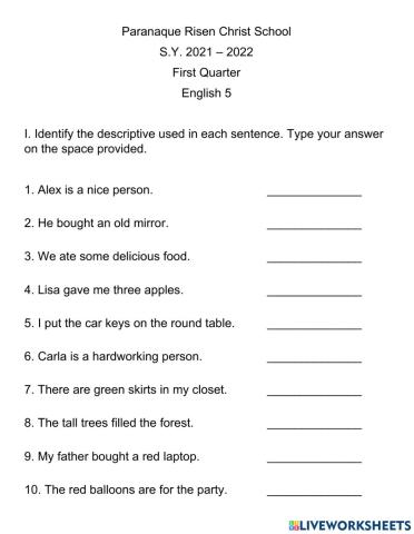 Descriptive adjectives