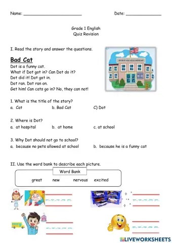 Grade 1 English Quiz Revision