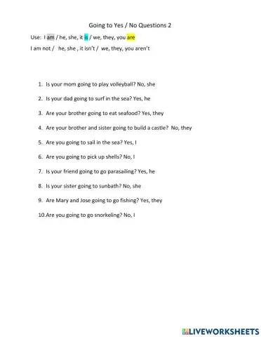 Gooing to yes and no question 2