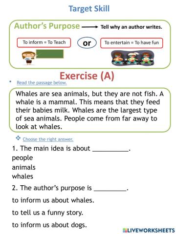 Sea Animals Reading Skill Author's Purpose