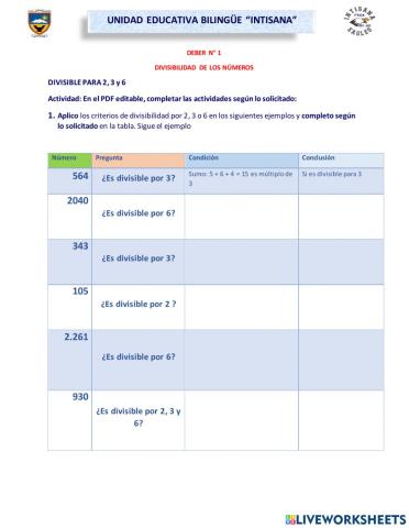 Divisibilidad para 2, 3 y 6