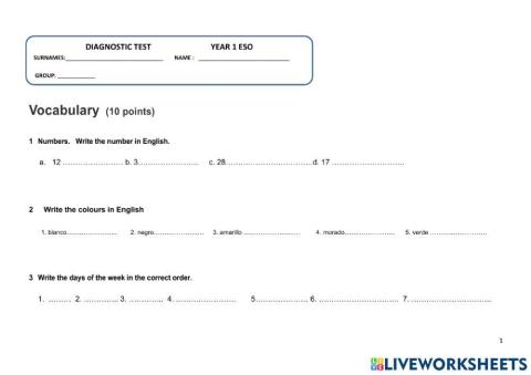 Diagnostic Test 1º ESO