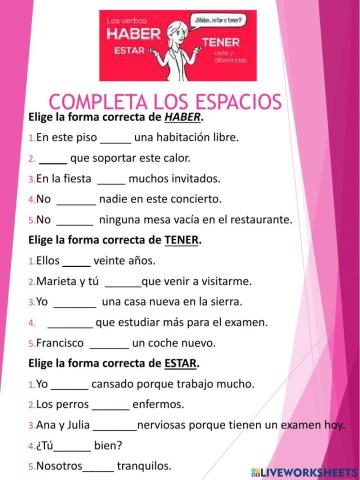 Haber, estar, tener, ser