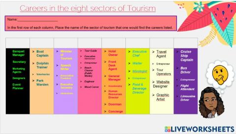 Careers in the eight sectors of tourism