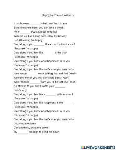 Happy Lyric Worksheet