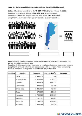 Densidad poblacional en Argentina