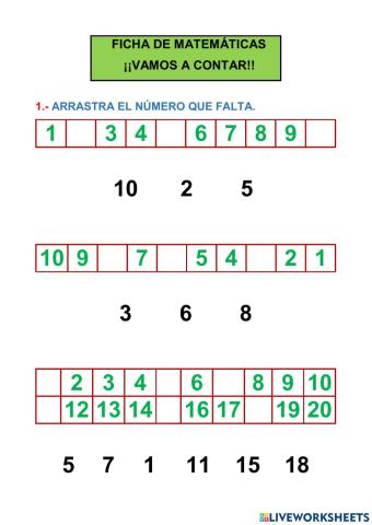 NUMERACIÓN 1 AL 20