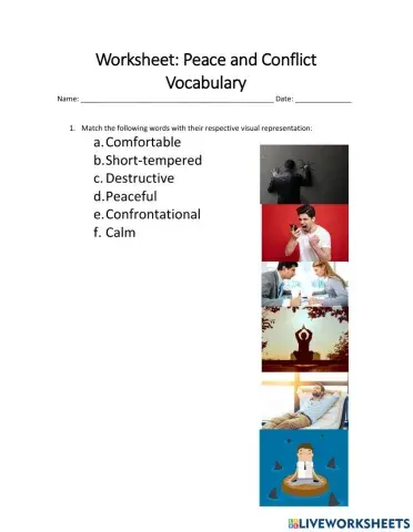 Worksheet: Peace and Conflict Adjectives Vocabulary