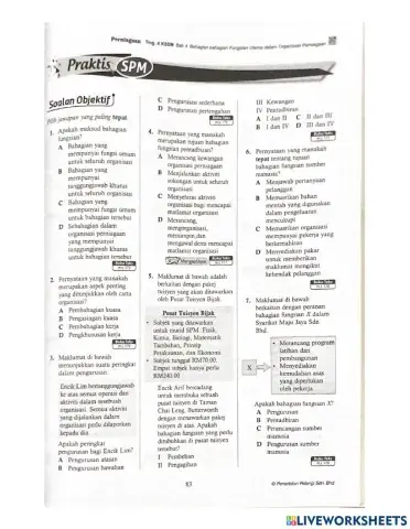 Penilaian Formatif: Bahagian-bahagian Fungsian Utama dalam Organisasi Perniagaan