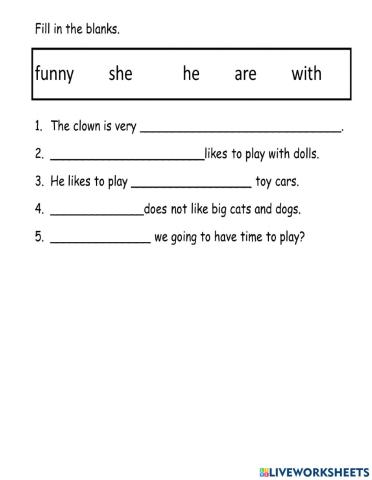 Sight Words Fill in the Blank