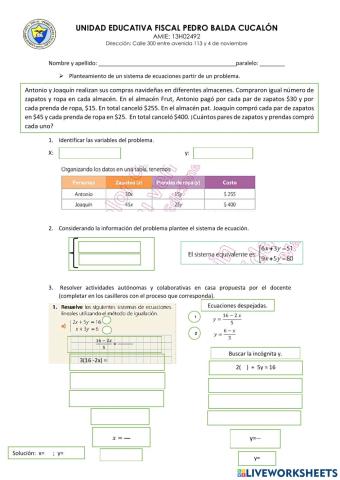 Sistema de ecuación método de igualación