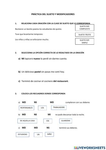 Sujeto: modificadores
