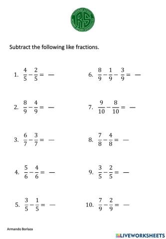 Subtracting Like Fractions