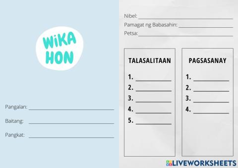 Wikahon Answer Sheet - 5-4 - Tumbang Preso