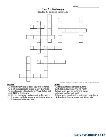 Los profesiones crossword puzzle