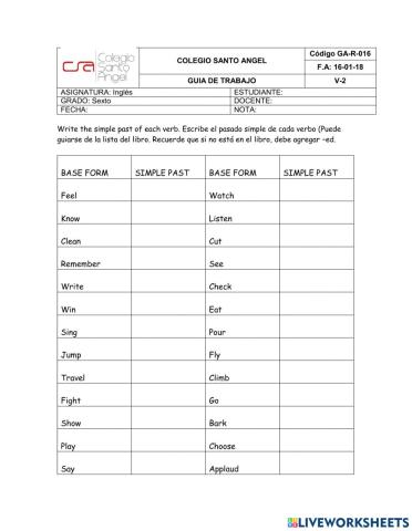 Irregular and regular verbs