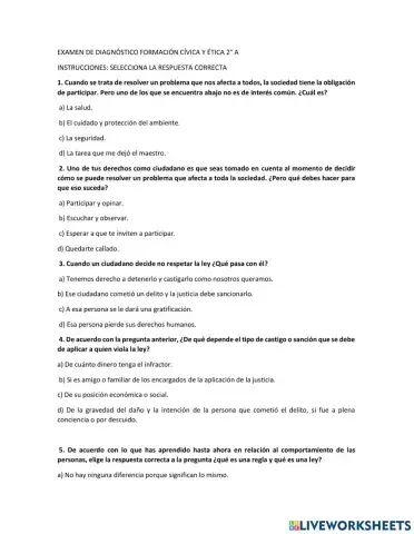 Examen diagnostico de formación cívica y ética