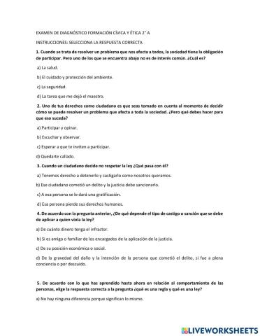 Examen diagnostico de formación cívica y ética