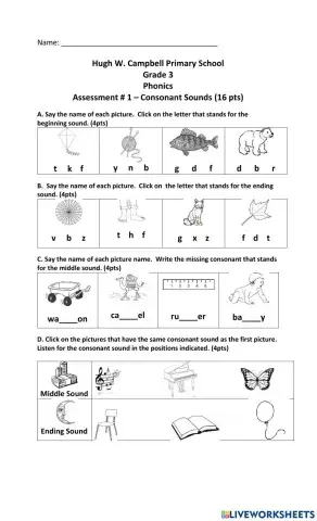 Phonics quiz 3mck consonants