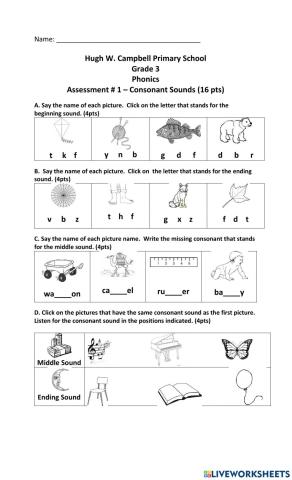 Phonics quiz 3mck consonants