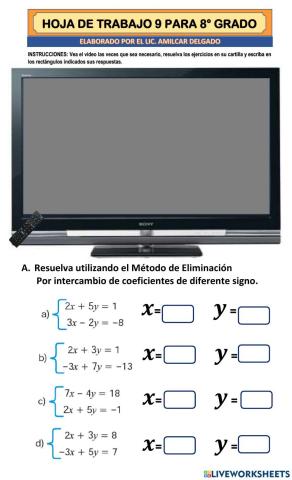 Método de Eliminación para resolver un sistema de ecuaciones de primer grado en dos variables.