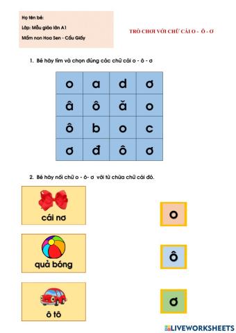 Trò chơi với chữ cái o-ô-ơ