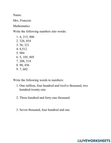 Writing Words to Numbers