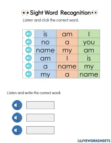 Sight words recognition