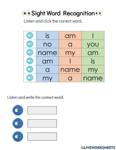 Sight words recognition