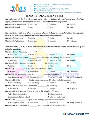 EASY 10 - Placement test