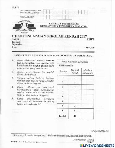 Y6 Science Paper 2 Part 1