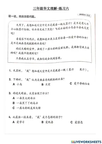 三年级华文-理解题6