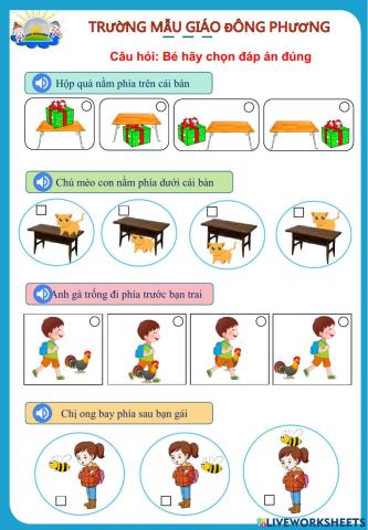 Nhận biết phía trên, phía dưới, phía trước phía sau