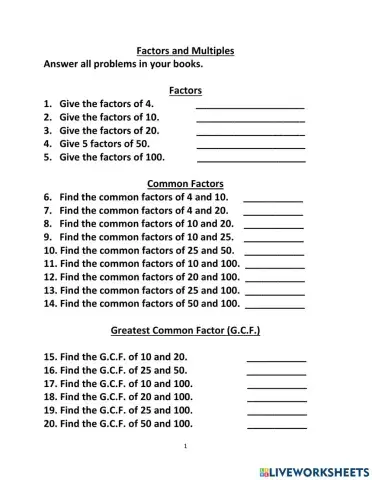 Factors and G.C.F using 100
