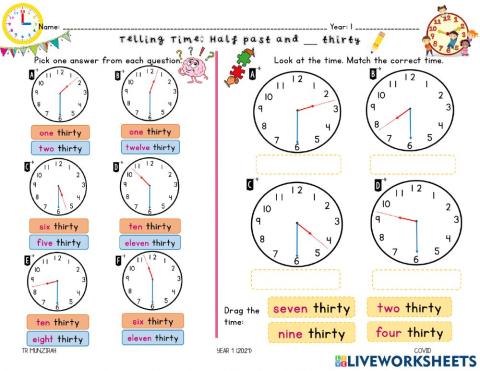 Telling time : Half past &  thirty