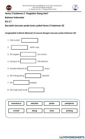 Melengkapi Kosakata Siang Hari