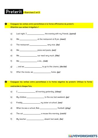 Past simple - exercises 1 and 2
