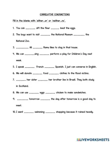 Year 6: Correlative Conjunctions