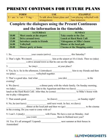 Present continuous for future plans