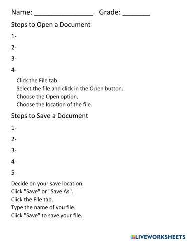Steps to Name and Save Documents Worksheet