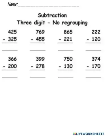 Subtraction without Regrouping