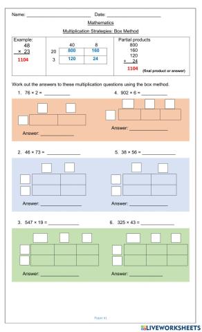 Multiplication Strategies: Box Method